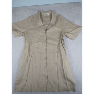 Everlane The Shirtdress European Flax Linen Large Khaki Tan Mini Short Sleeve